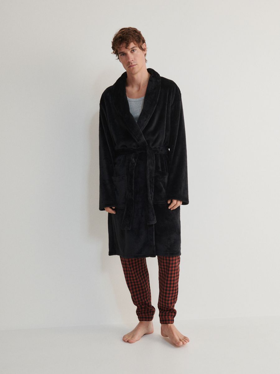 Dressing gown with tie waist belt - black - RESERVED