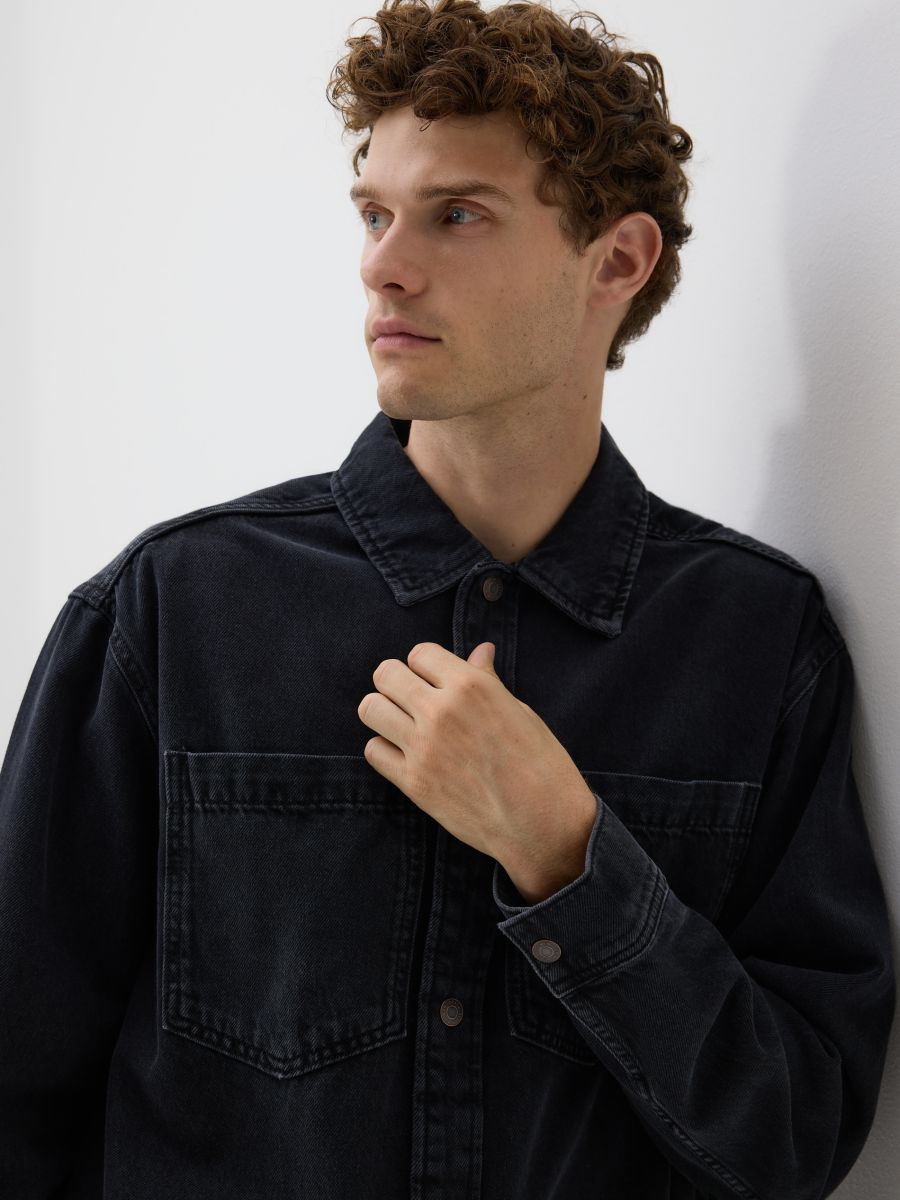 Comfort fit denim shirt - black - RESERVED
