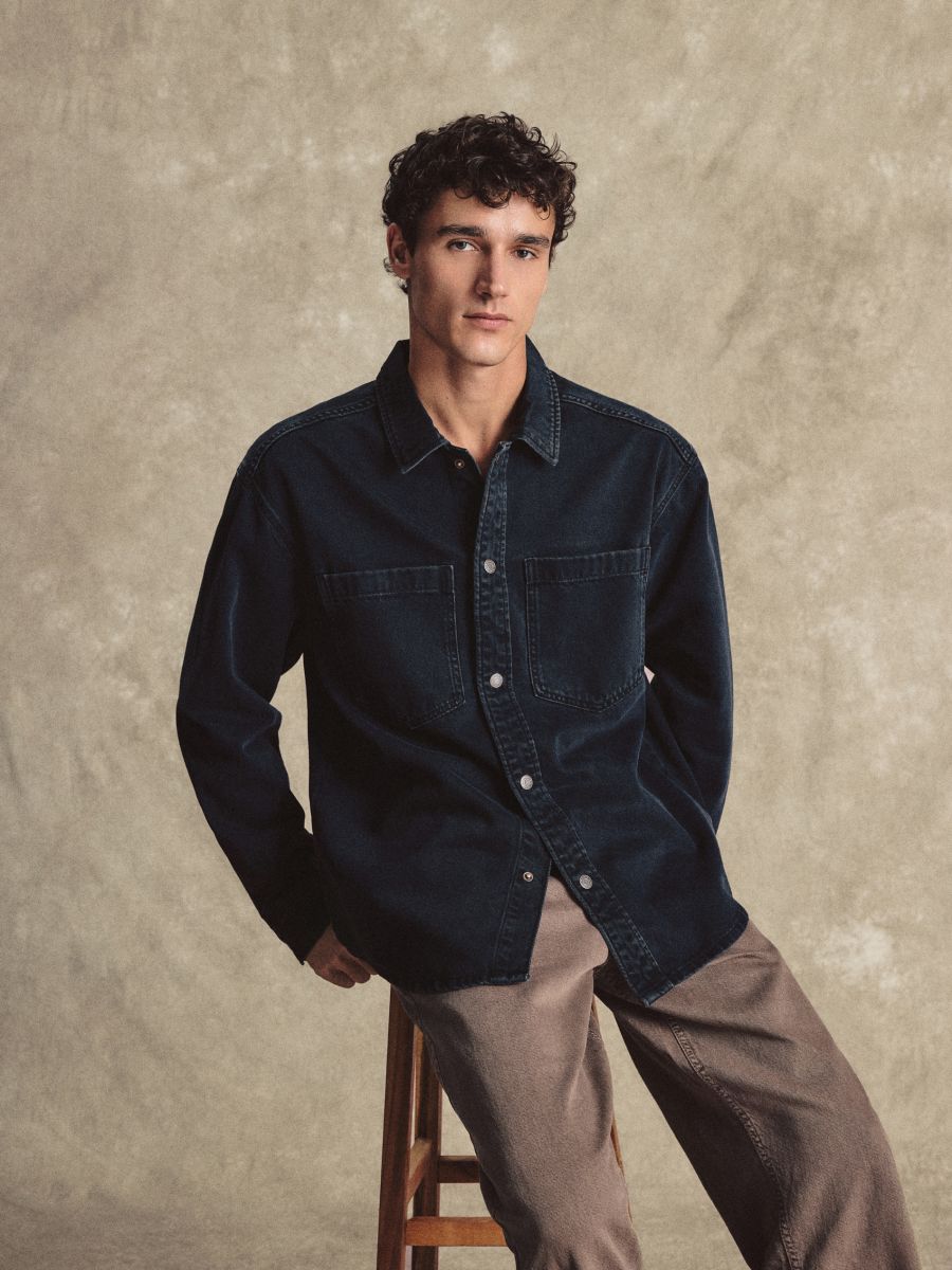 Comfort fit denim shirt - black - RESERVED