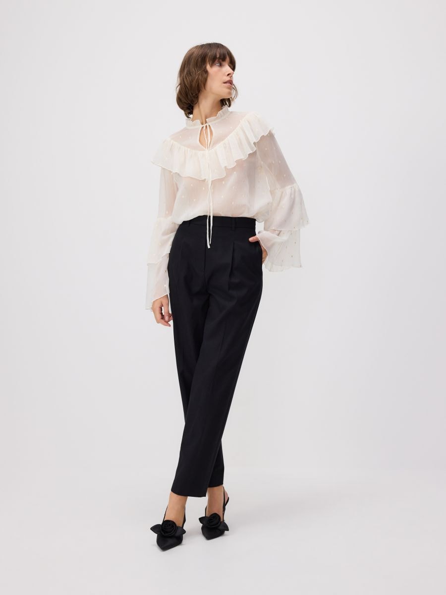 Blouse with ruffle and tie detail - cream - RESERVED - 2