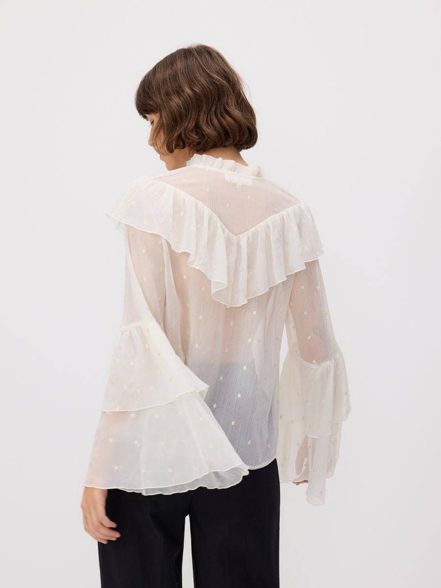 Blouse with ruffle and tie detail - cream - RESERVED - 4
