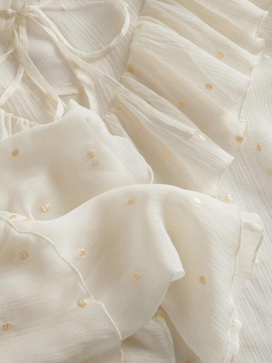 Blouse with ruffle and tie detail - cream - RESERVED - 6