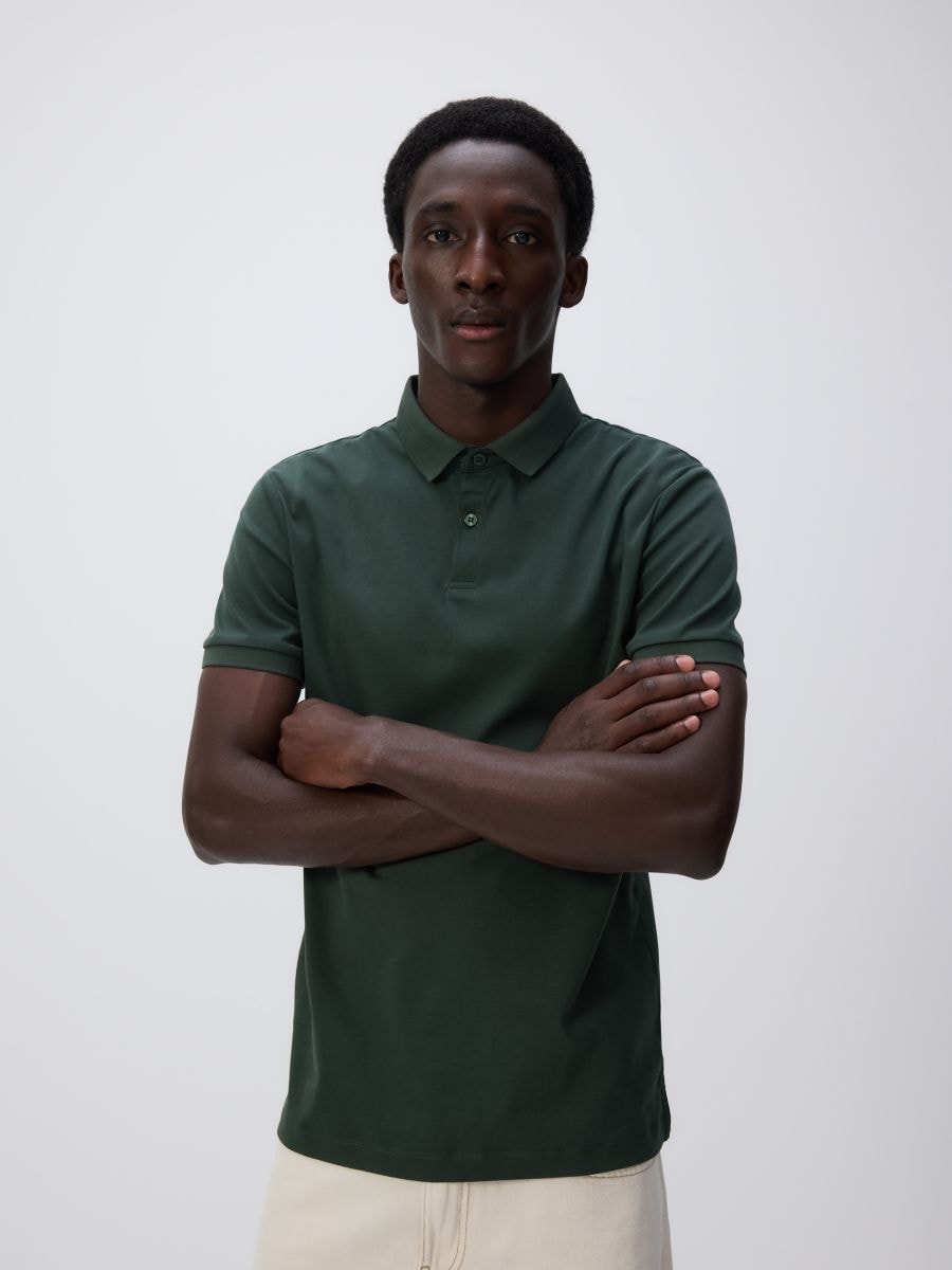 Slim-fit Pima cotton polo shirt - dark green - RESERVED