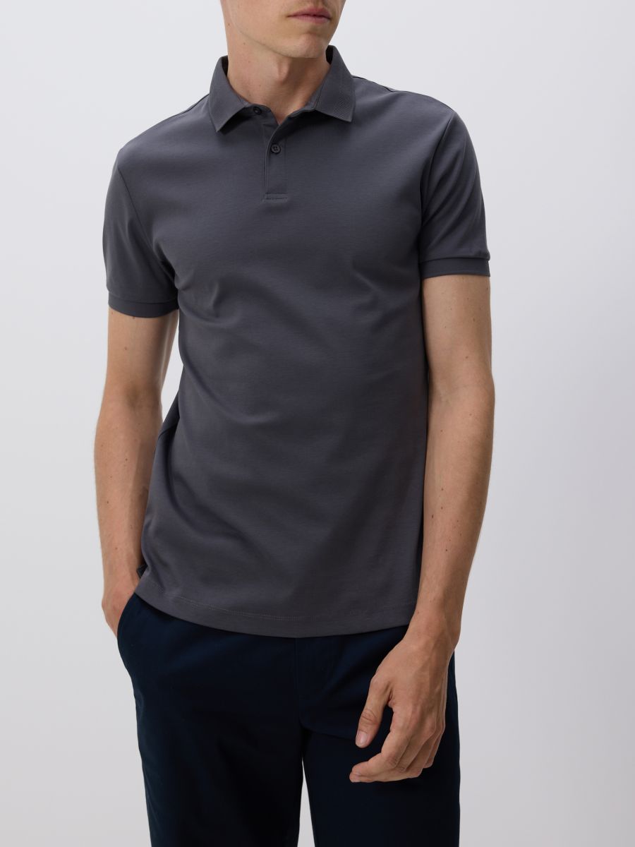 Polo slim z bawełny pima - ciemnoszary - RESERVED