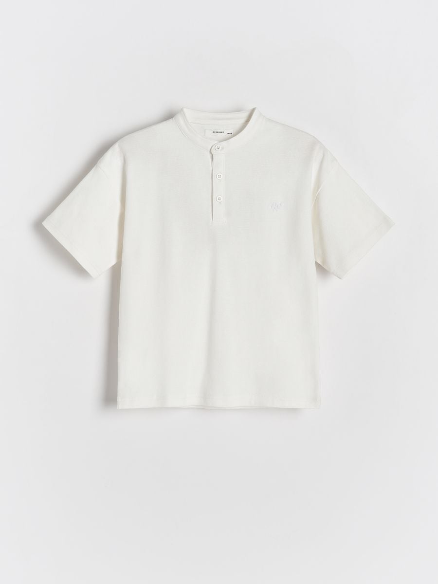 Henley cotton T-shirt - cream - RESERVED