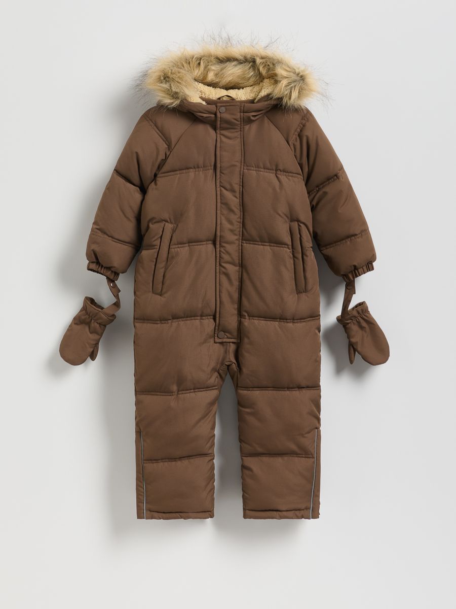 Gefütterter Schneeanzug mit Fausthandschuhen - dunkelbraun - RESERVED