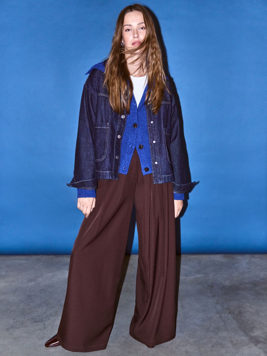 Trousers with tie detail - dark brown - RESERVED
