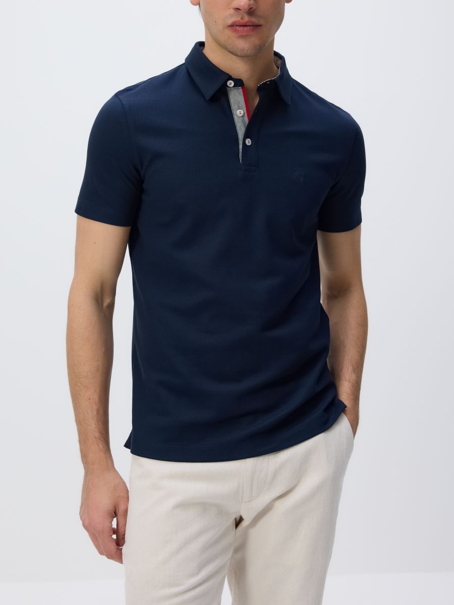 Poloshirt met geborduurd detail - marineblauw - RESERVED