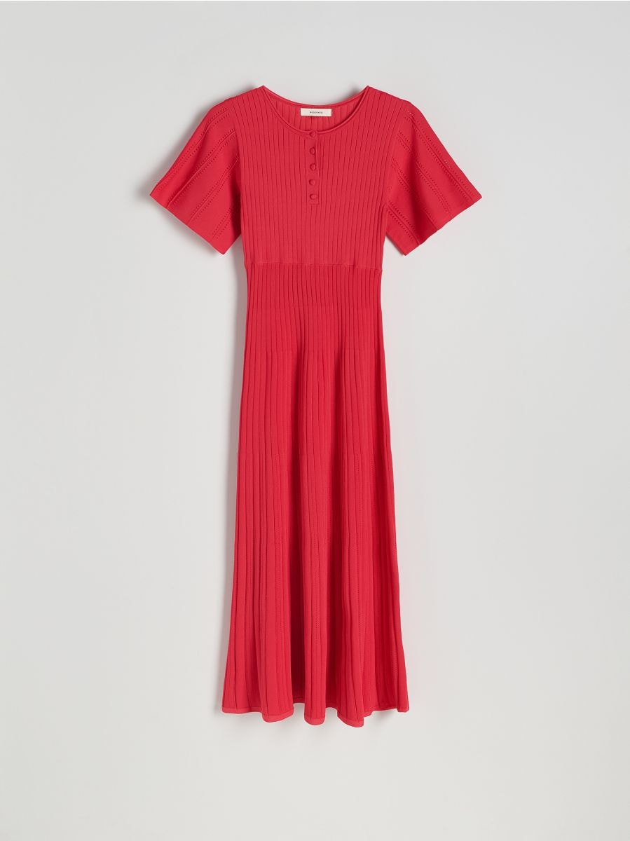 Tricot midi-jurk van een mix met viscose - KORAALROOD - RESERVED