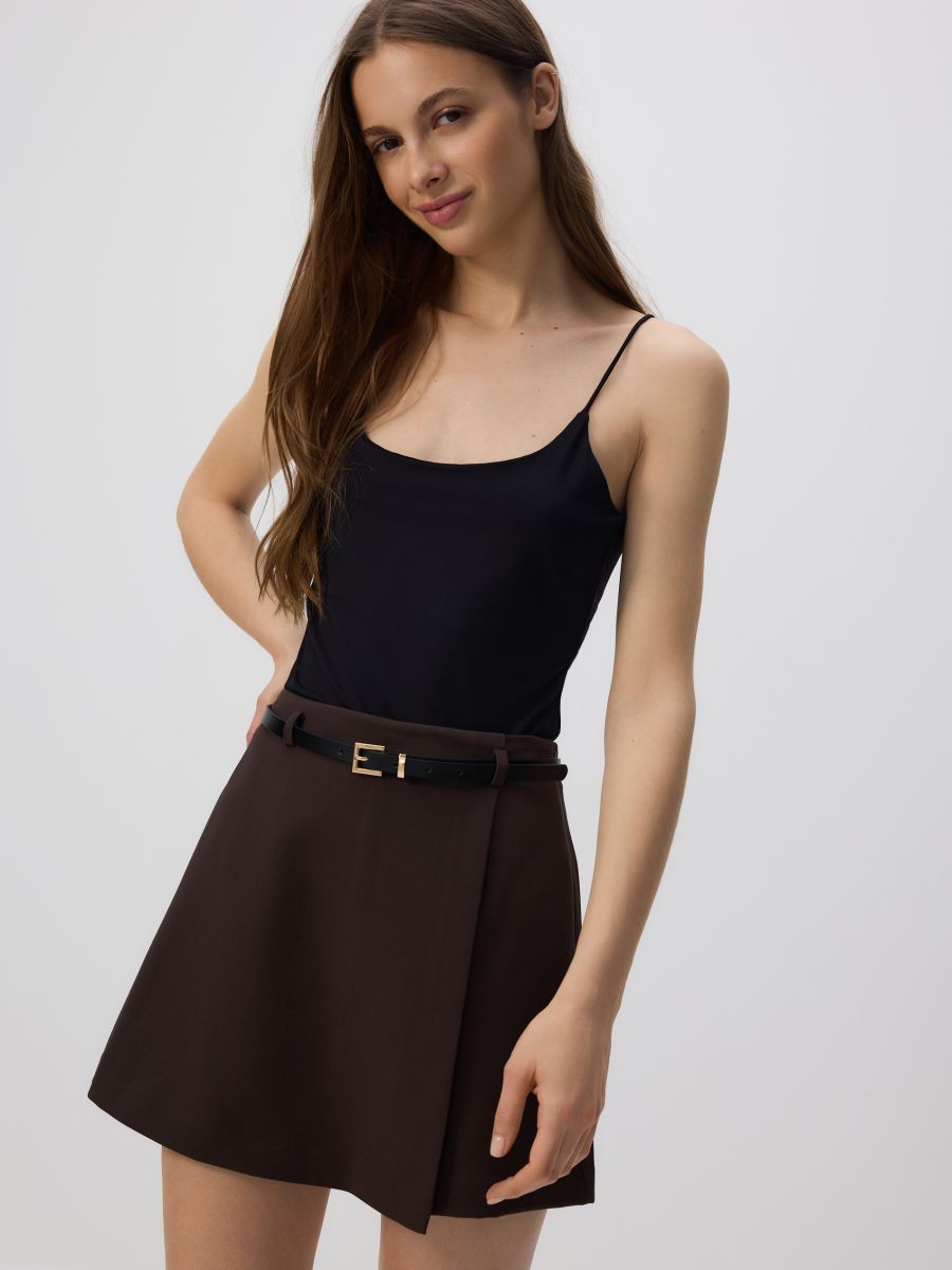 Skort with belt - dark brown - RESERVED