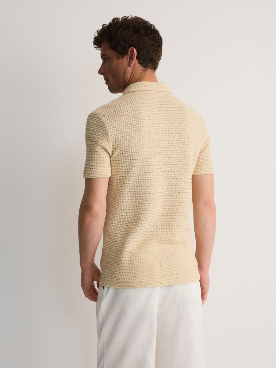 Regular fit poloshirt van structuurstof - beige - RESERVED - 3