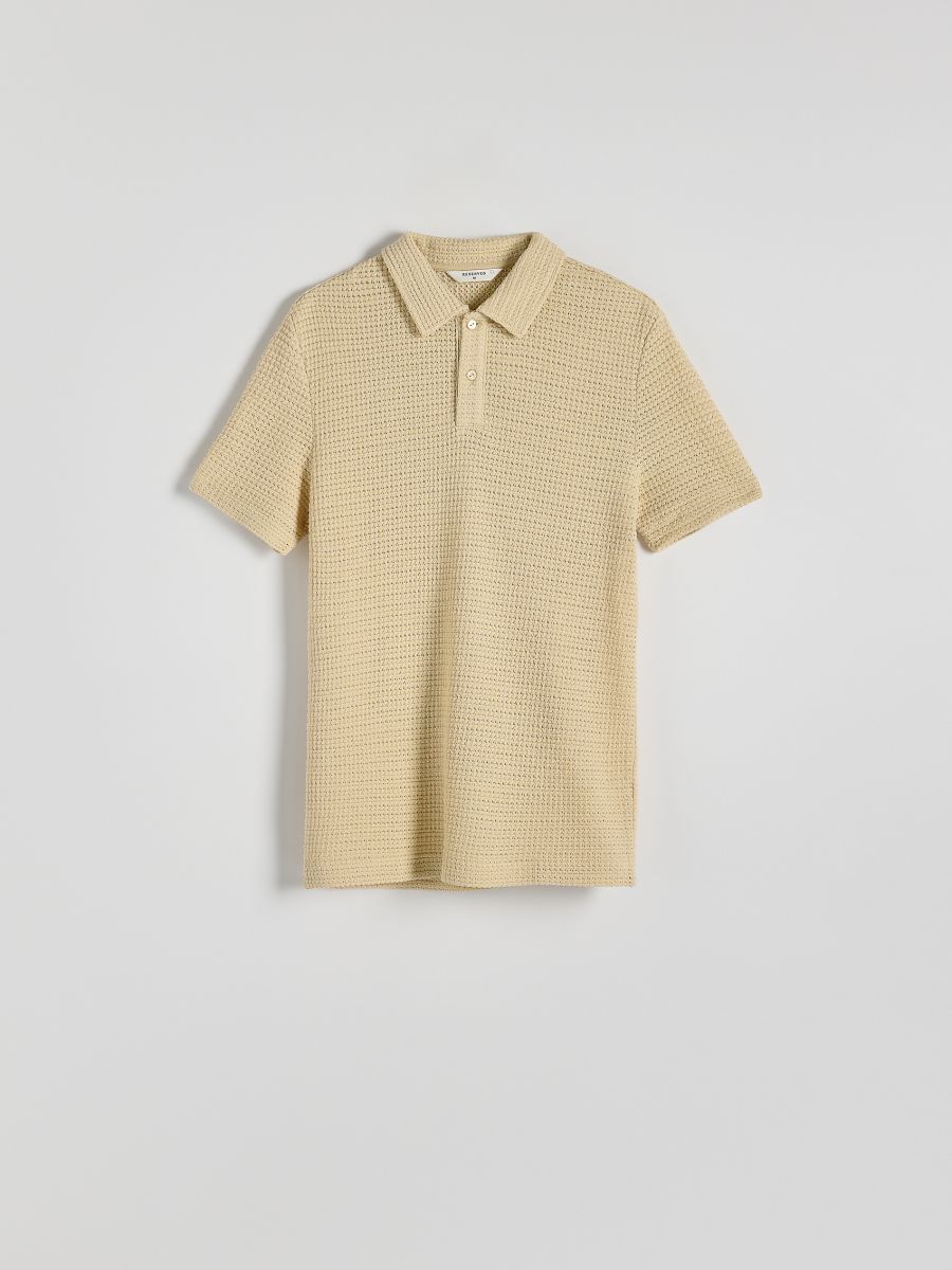 Regular fit poloshirt van structuurstof - beige - RESERVED - 4