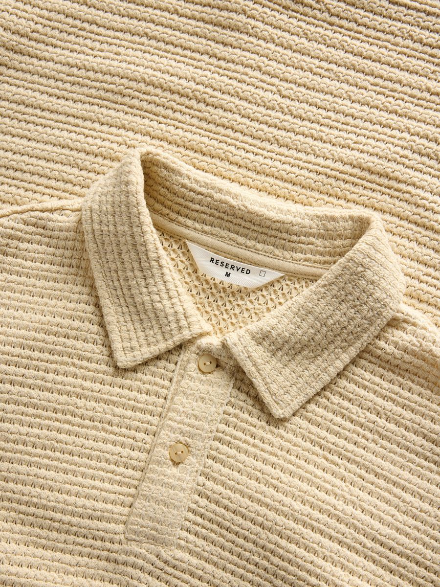 Regular fit poloshirt van structuurstof - beige - RESERVED - 5