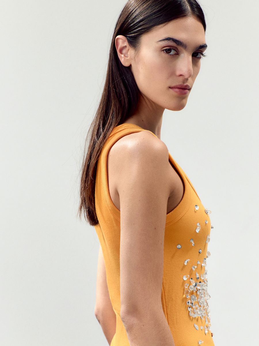 Dress with shiny appliqués - orange - RESERVED - 2