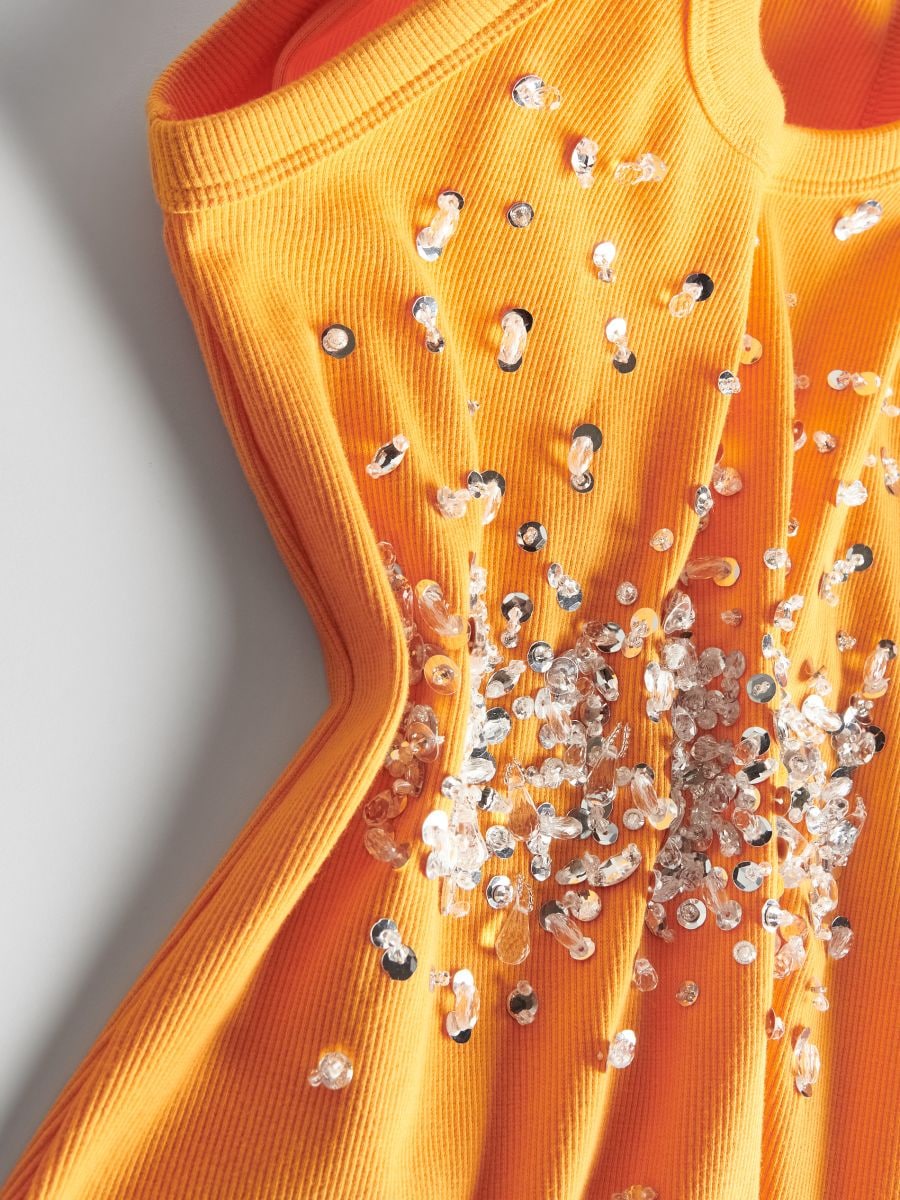 Dress with shiny appliqués - orange - RESERVED - 4