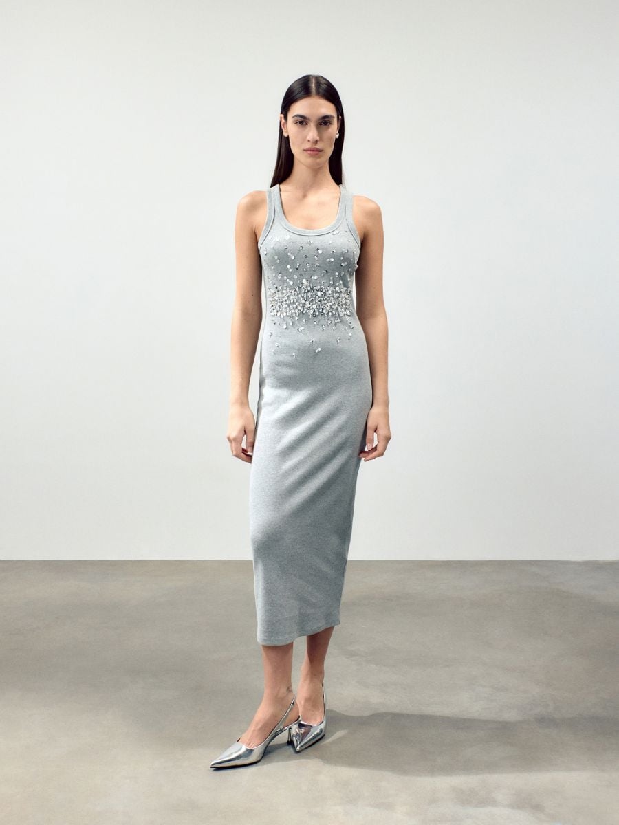 Dress with shiny appliqués - mid grey - RESERVED - 2