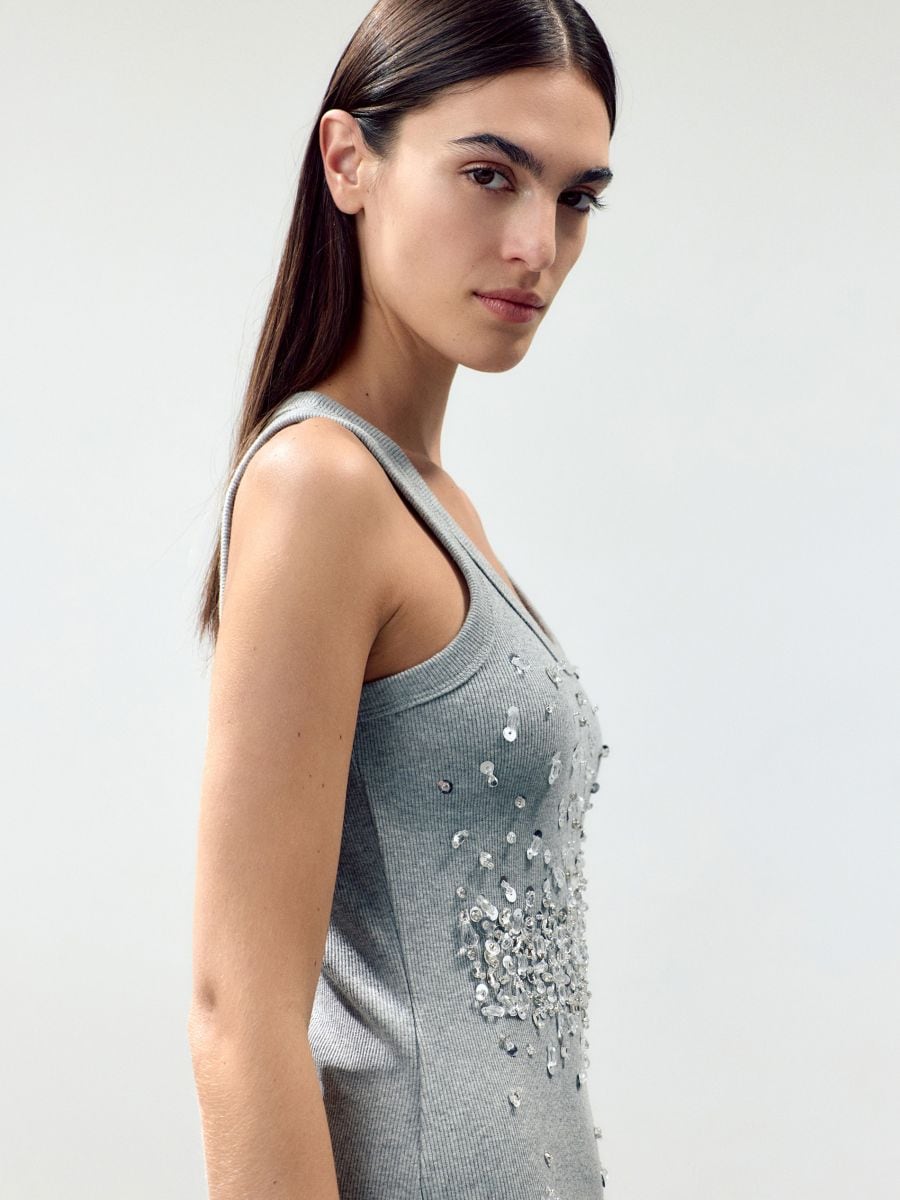 Dress with shiny appliqués - mid grey - RESERVED - 2