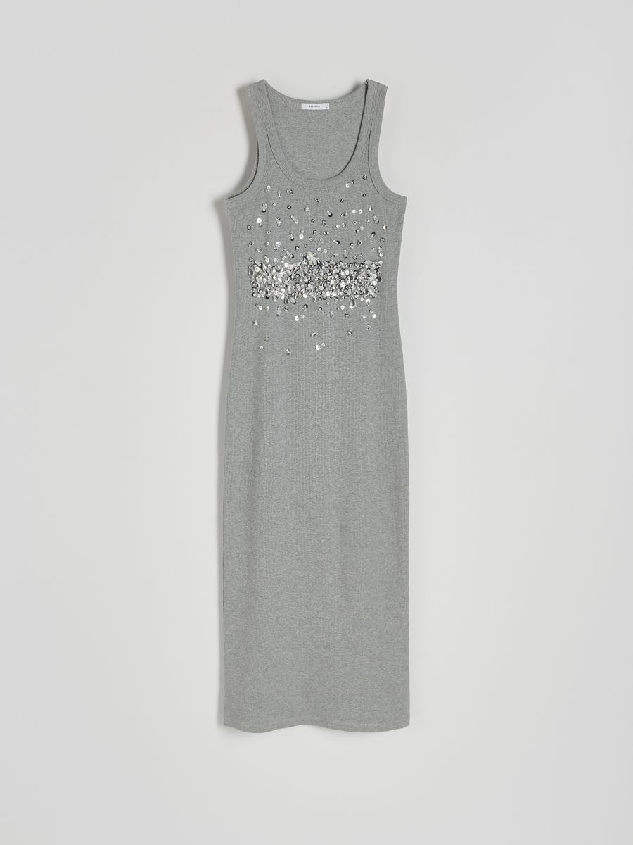Dress with shiny appliqués - mid grey - RESERVED - 4
