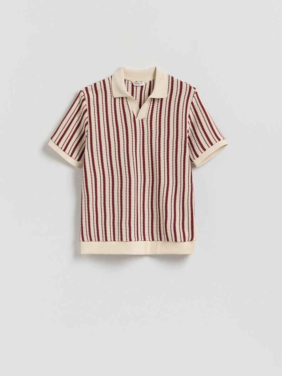 Pruhované polo tričko comfort - krémová - RESERVED