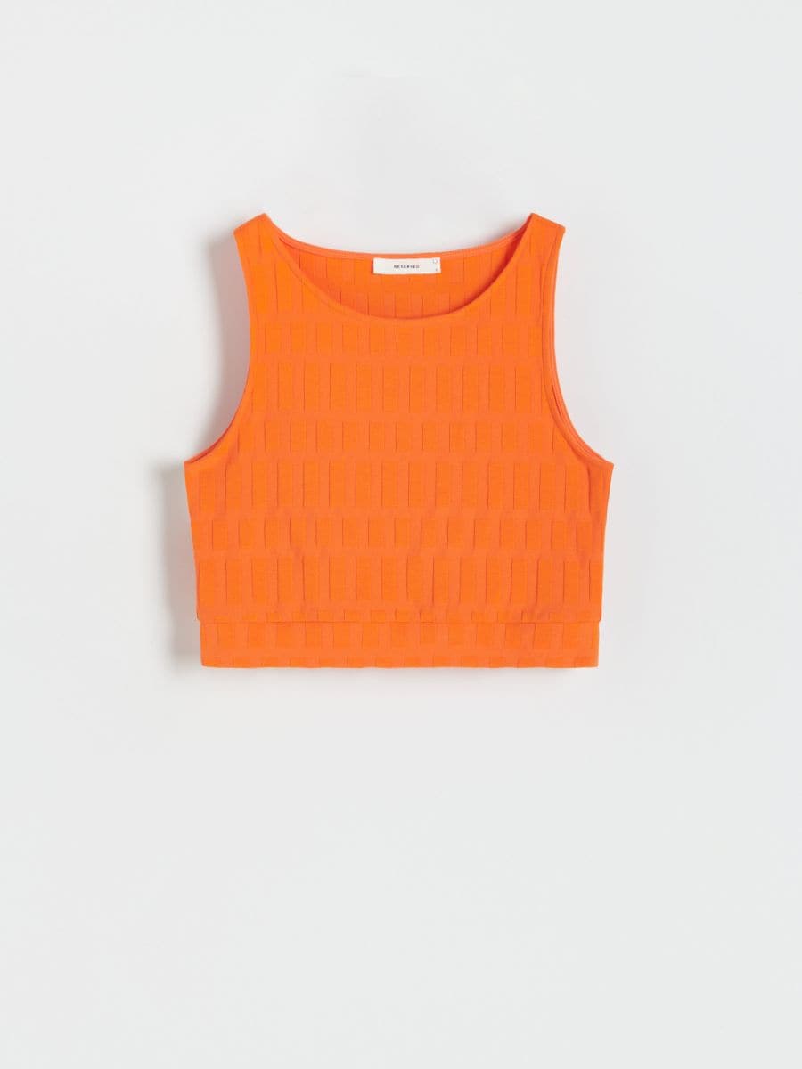 Croptop i strukturstof - mandarinfarve - RESERVED - 4