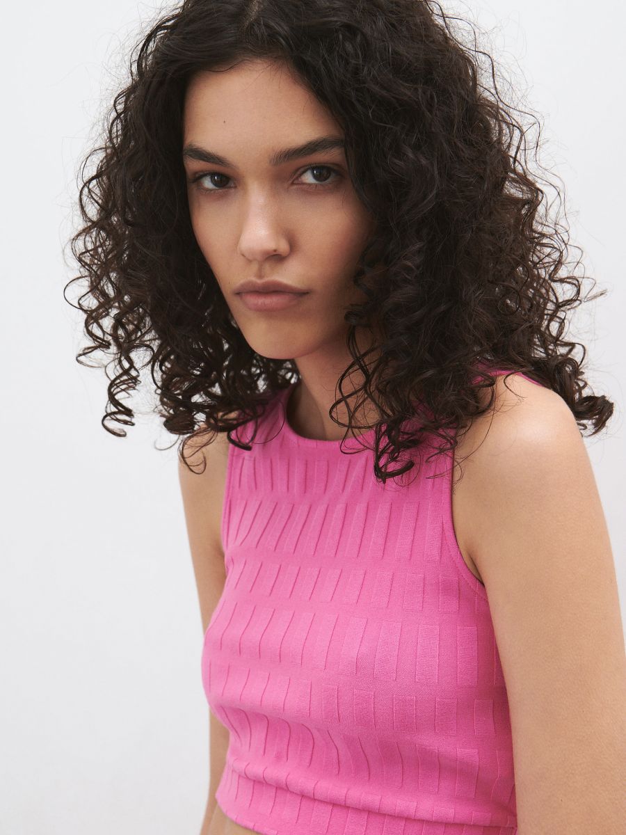 Crop top ze strukturované látky - růžová - RESERVED - 2