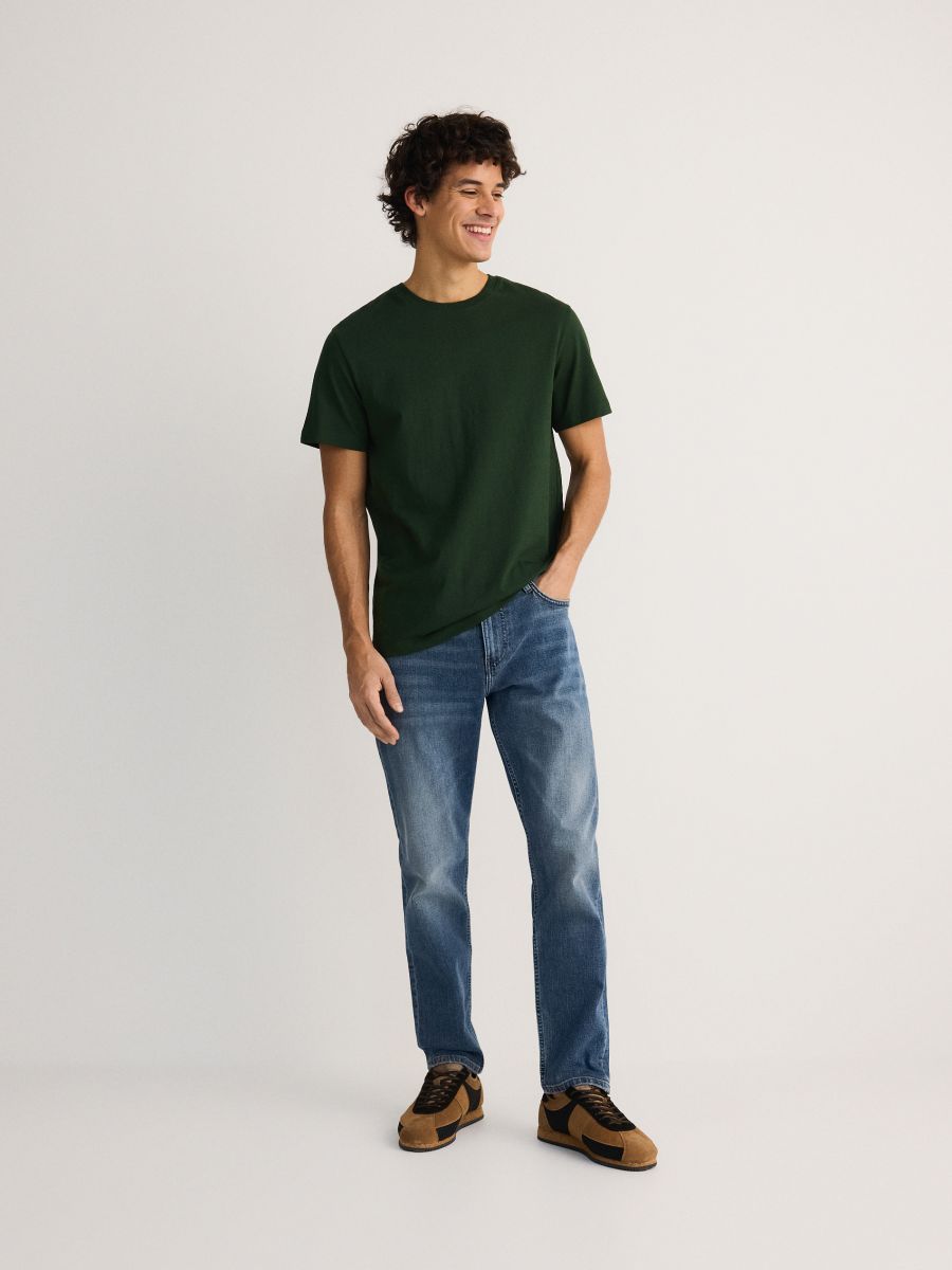 Regular fit katoenen T-shirt - donkergroen - RESERVED - 3