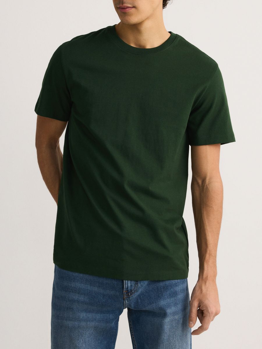 Regular fit katoenen T-shirt - donkergroen - RESERVED - 2