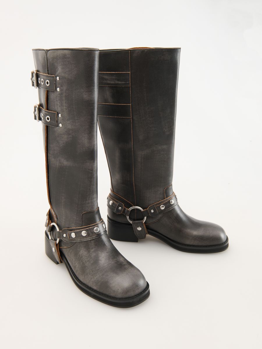 Hoge leren bikerboots - ZWART - RESERVED - 2