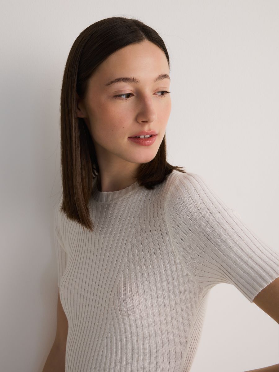 Robe nervurée en viscose - crème - RESERVED - 5