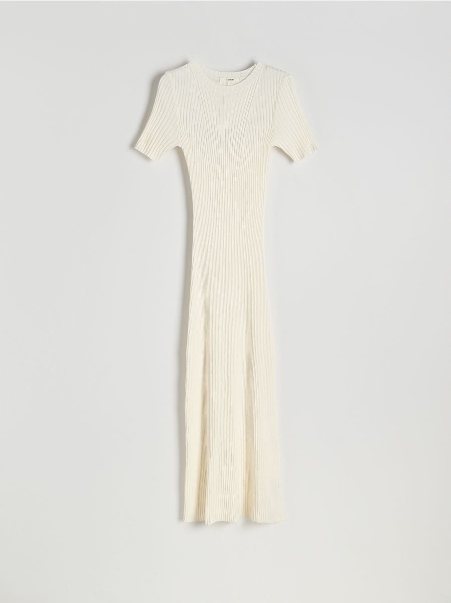Robe nervurée en viscose - crème - RESERVED - 6