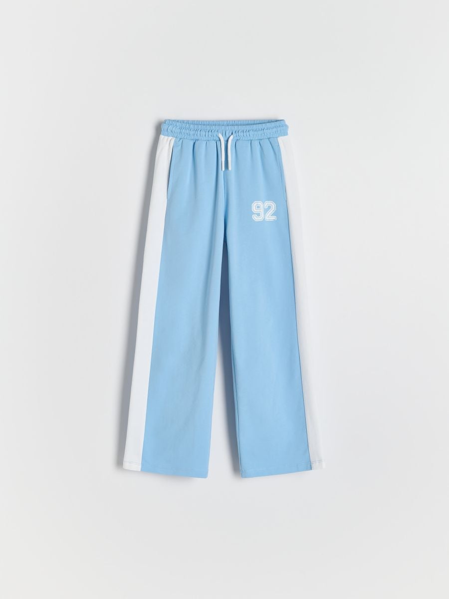 Pantalone sa širokim nogavicama s bočnim prugama - bledoplavo - RESERVED