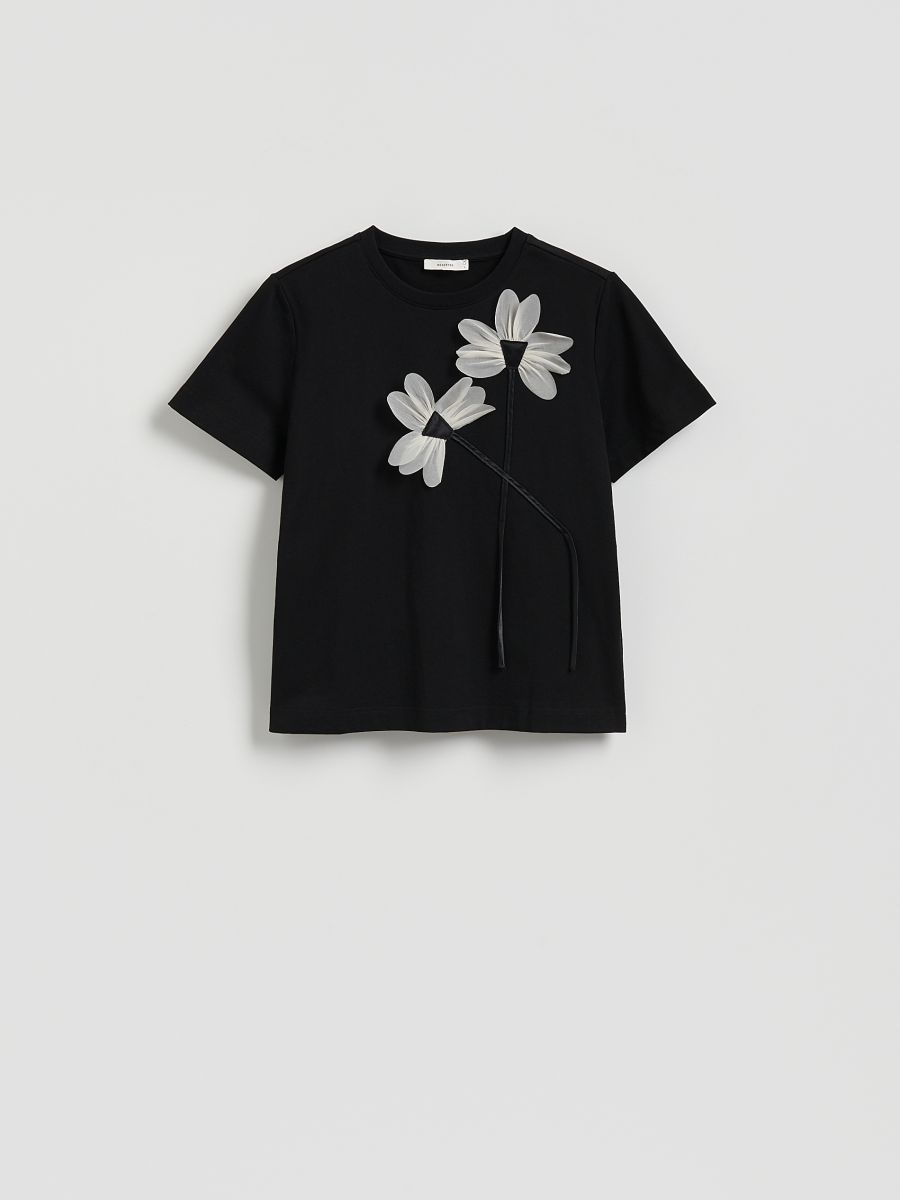 T-shirt with flower appliqué - black - RESERVED