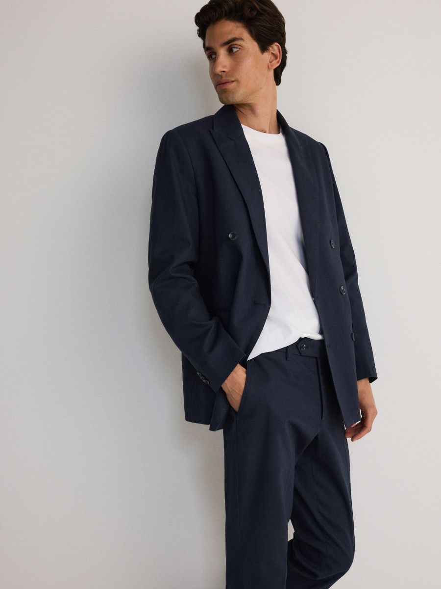 Comfort fit linen rich blazer - navy - RESERVED