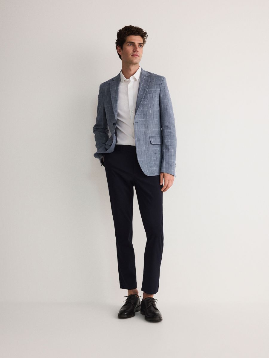 slim fit jacket with linen - steel blue - RESERVED - 3