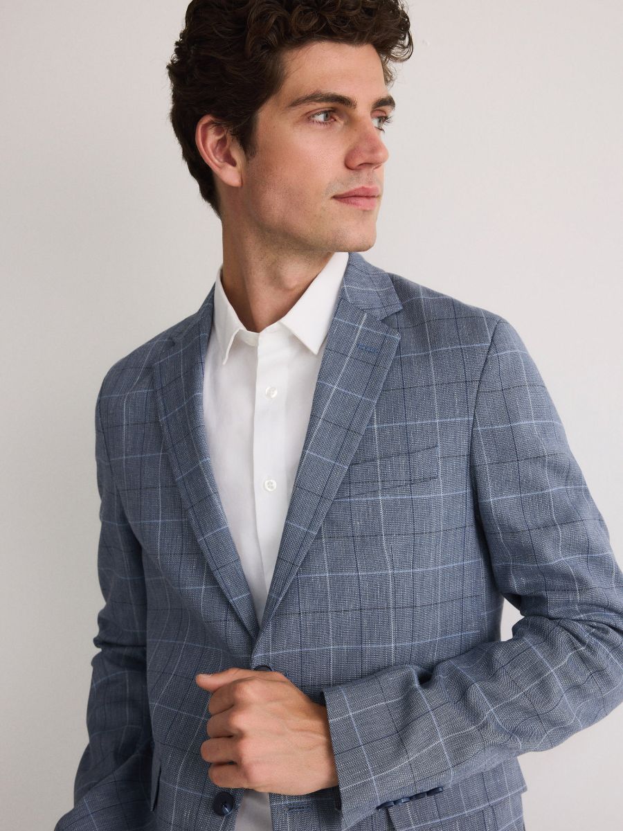 slim fit jacket with linen - steel blue - RESERVED - 2