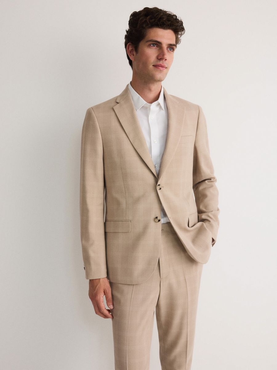 Slim fit geruite blazer - beige - RESERVED