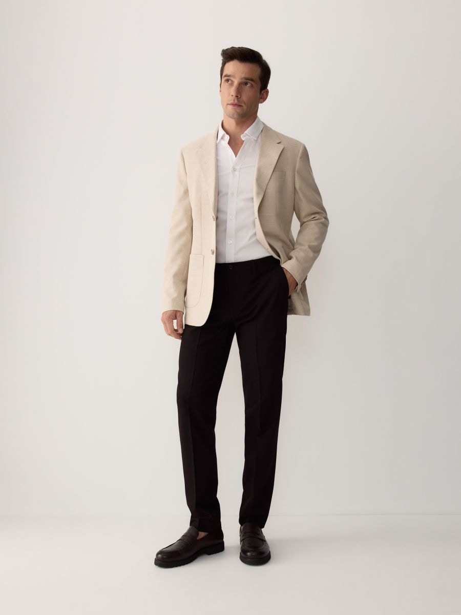 Slim fit blazer with viscose blend - beige - RESERVED - 2