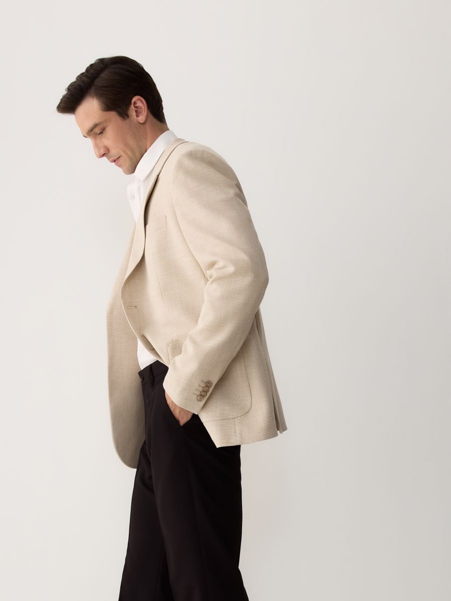Slim fit blazer with viscose blend - beige - RESERVED - 3