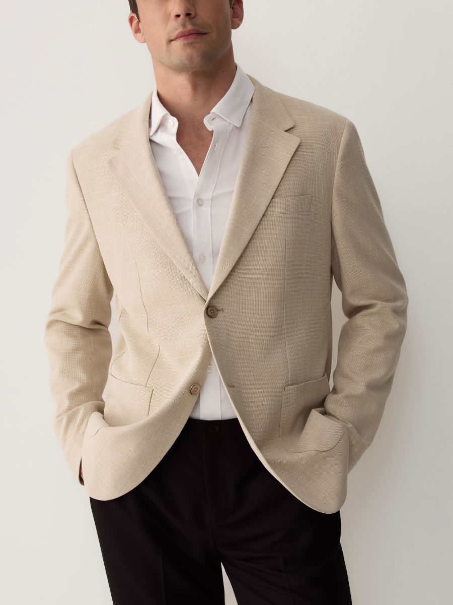 Slim fit blazer with viscose blend - beige - RESERVED - 4