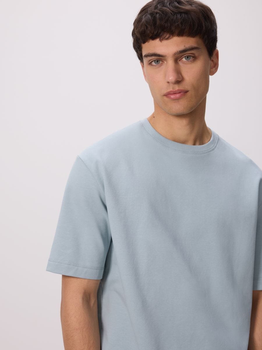 Bawełniany t-shirt boxy - morski - RESERVED