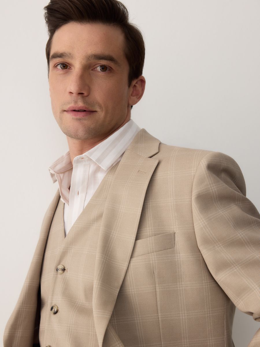 Slim fit blazer with viscose blend - beige - RESERVED - 3