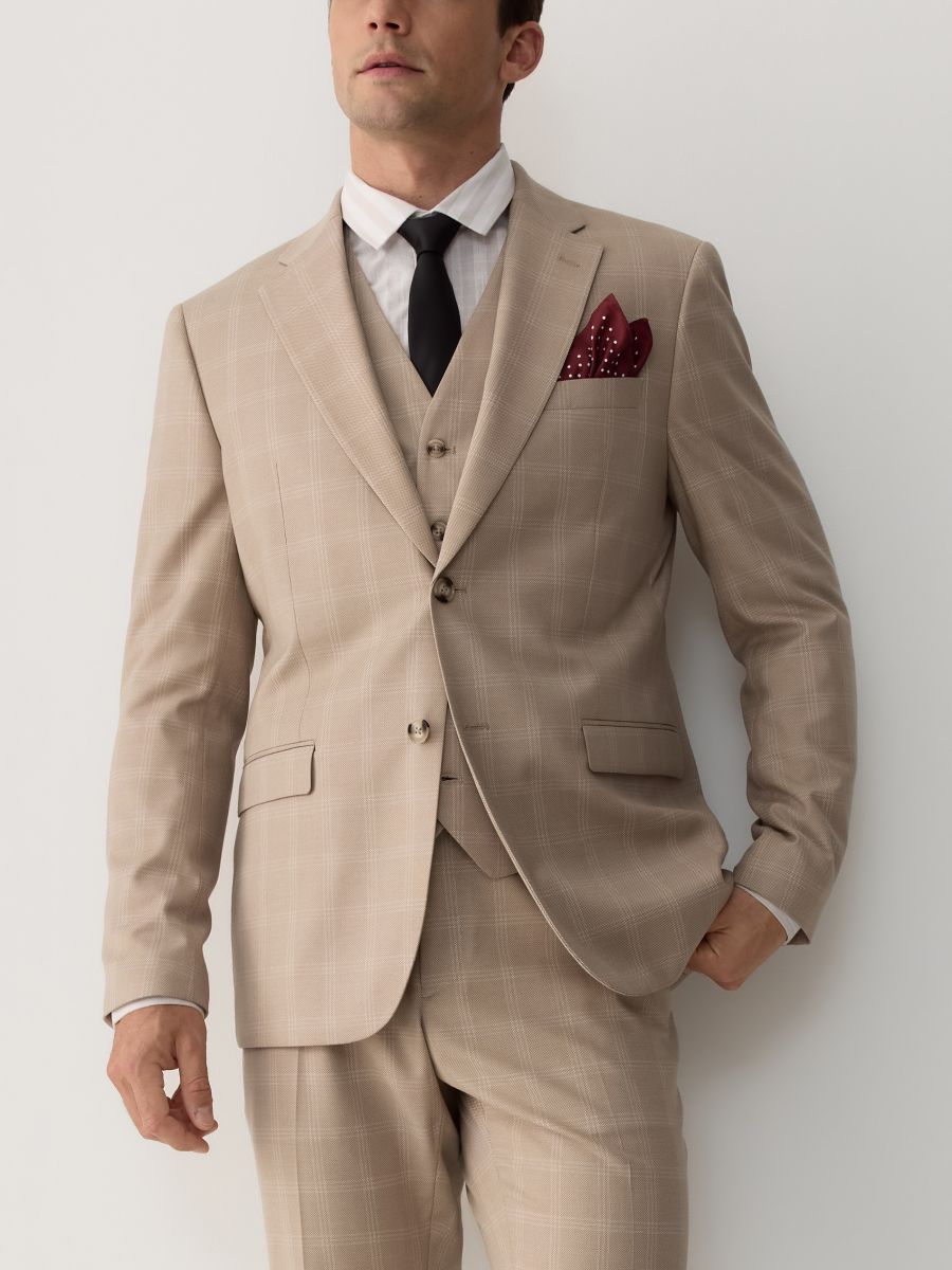 Slim fit blazer with viscose blend - beige - RESERVED - 2