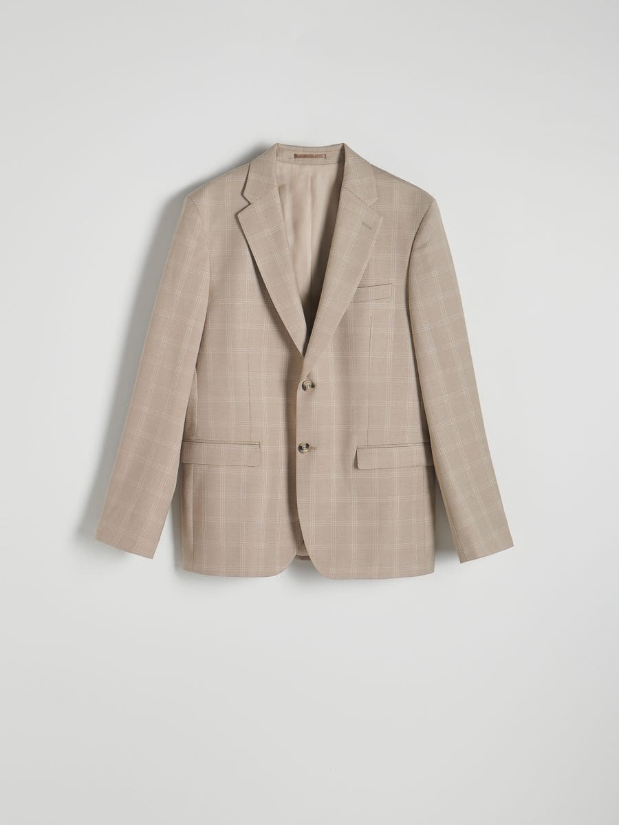 Slim fit blazer with viscose blend - beige - RESERVED - 6