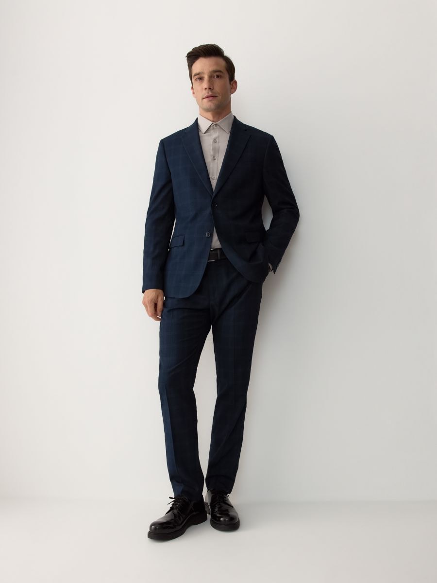 Slim fit blazer with viscose blend - navy - RESERVED - 2