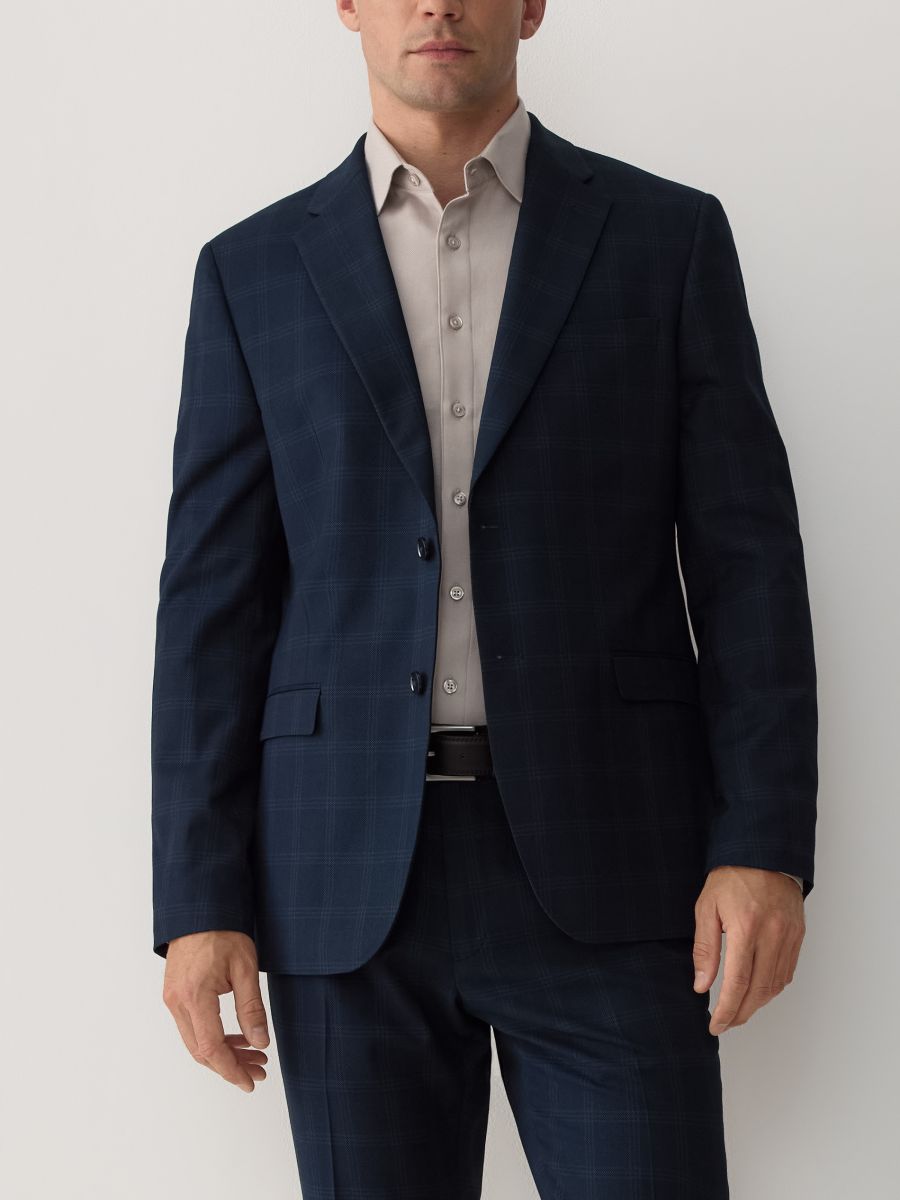Slim fit blazer with viscose blend - navy - RESERVED - 3