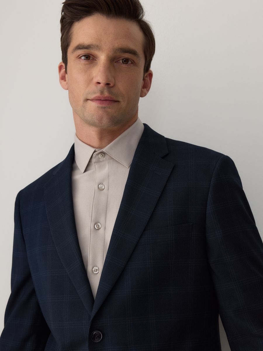 Slim fit blazer with viscose blend - navy - RESERVED - 4