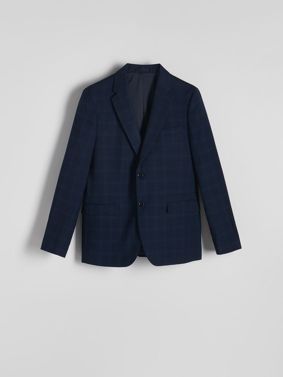 Slim fit blazer with viscose blend - navy - RESERVED - 6