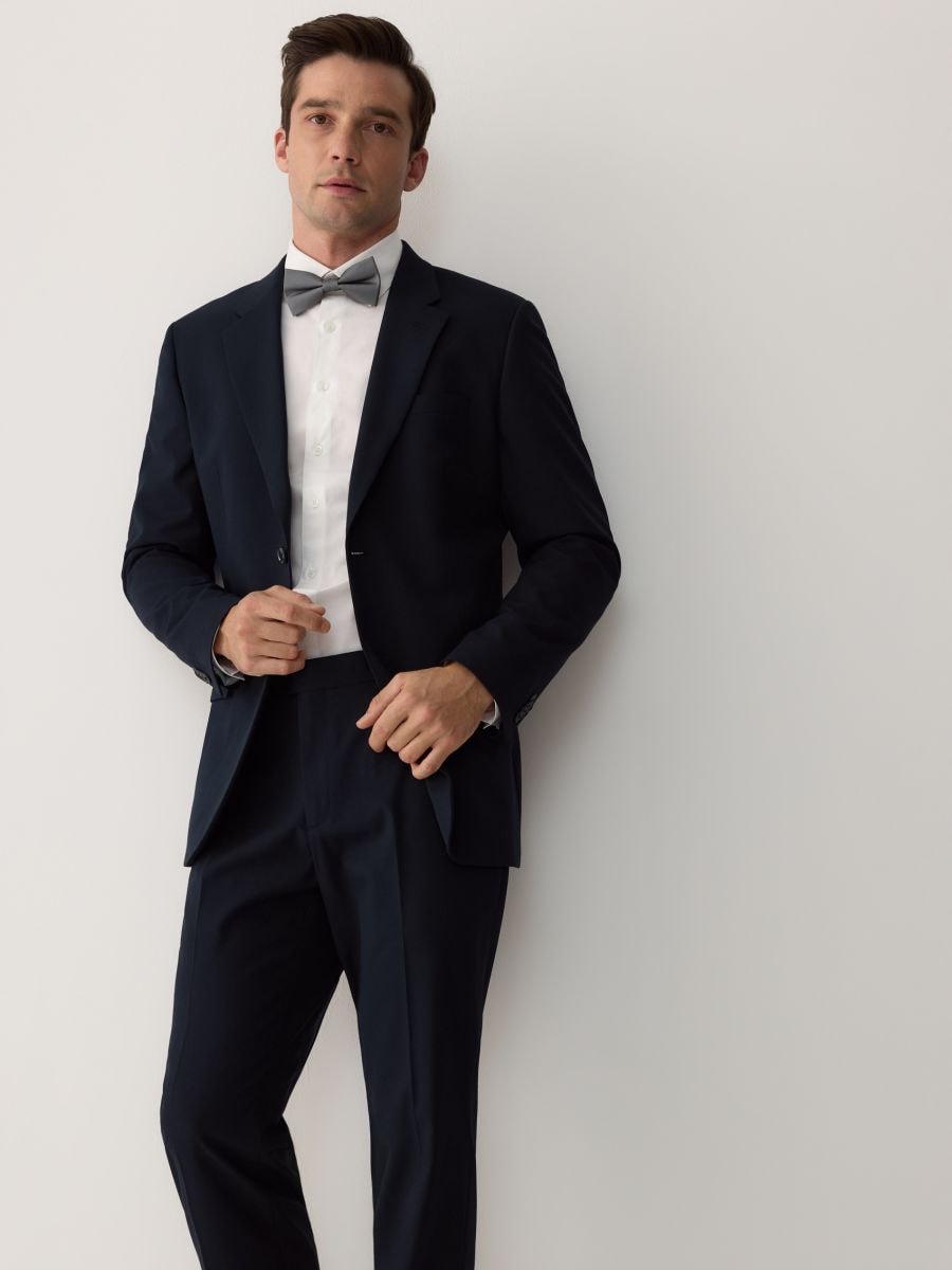 Slim fit blazer with viscose blend - navy - RESERVED - 2