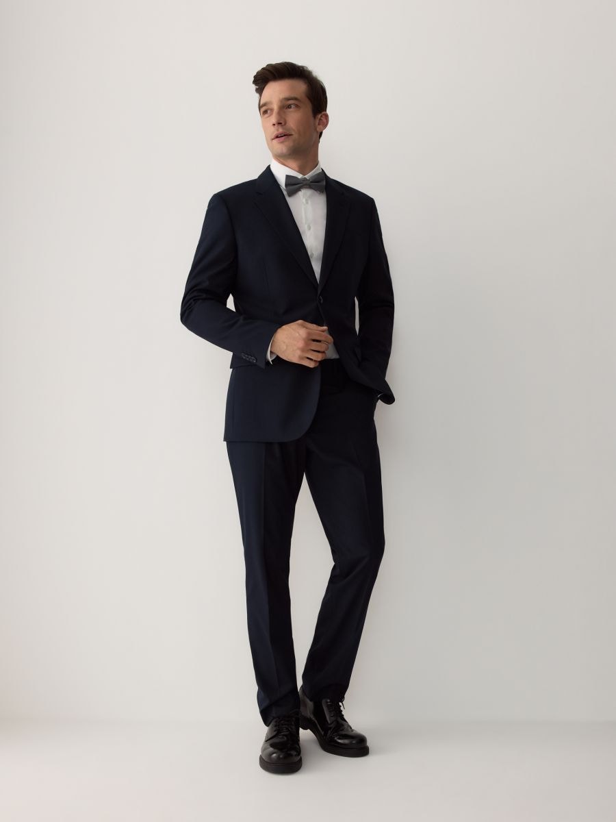 Slim fit blazer with viscose blend - navy - RESERVED - 3