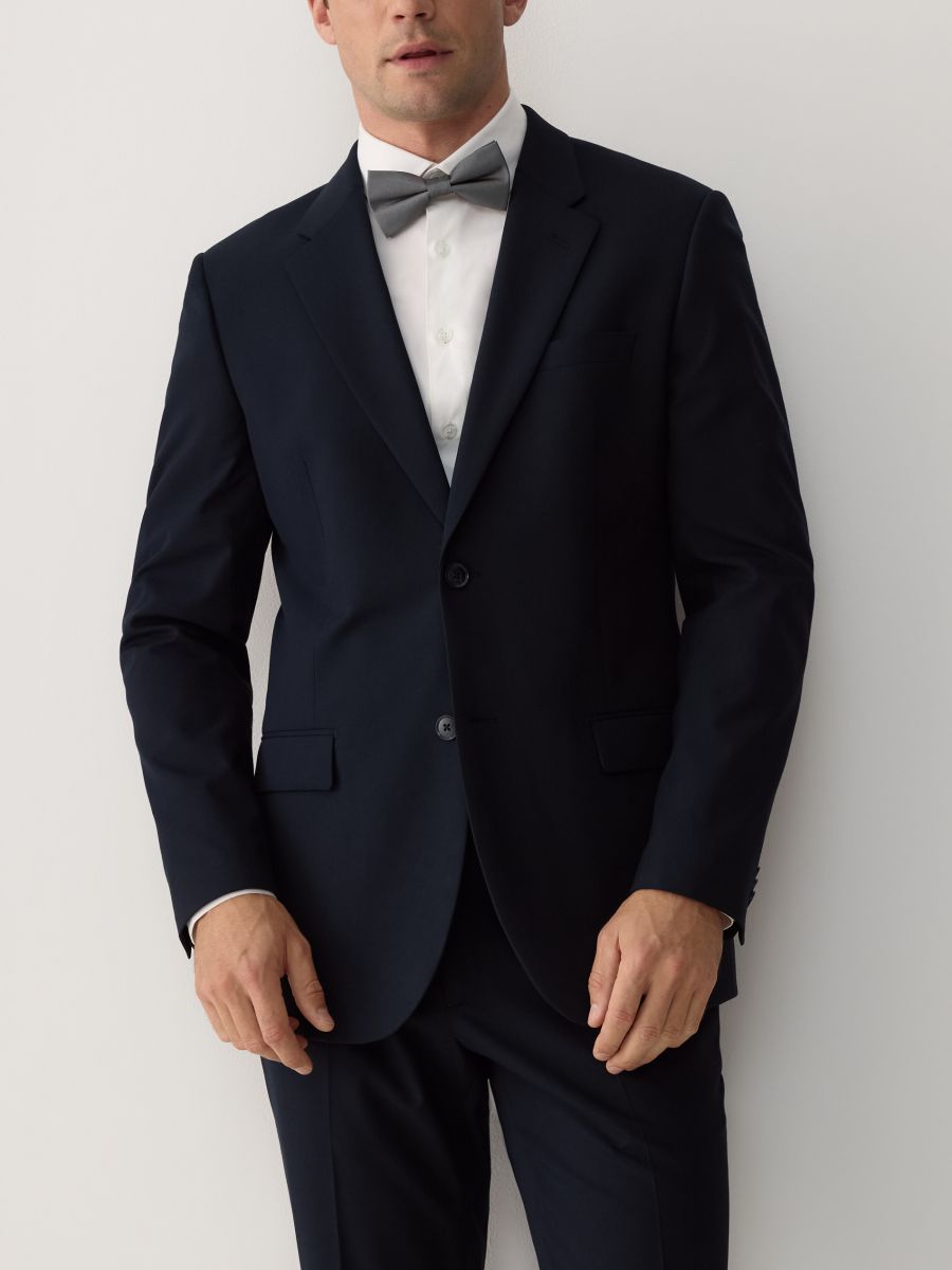 Slim fit blazer with viscose blend - navy - RESERVED - 4